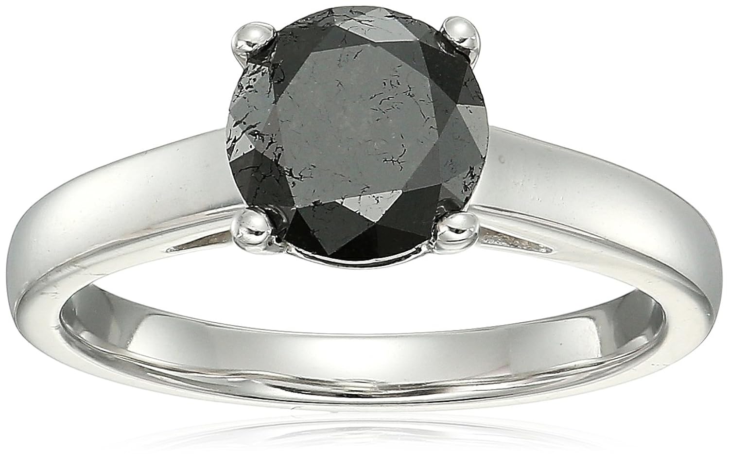 标准纯银增强黑色圆钻单钻戒指(2.00克拉总重, i3净度),尺码6